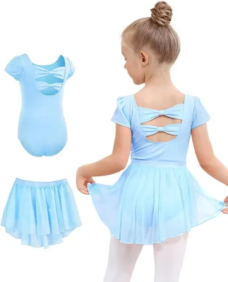 Ballettkleid für Mädchen mit Baumwoll-T-Shirt und Chiffon-Wickelrock, 2-teiliges Tanzoutfit für Kinder von 3-11 Jahren