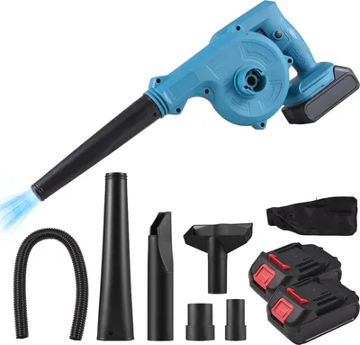 Produktbild von Akku-Laubblaeser mit 2 Akkus, 2-in-1-21-V-Akku-Elektrogeblaese und Staubsauger, 63 MPH, handliches, batteriebetriebenes kleines Geblaese fuer Rasenpflege/Staub/Tierhaare mit Staubbeutel