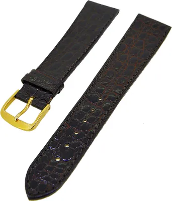 Produktbild von Uhrenarmband Lederband Dunkelbraun Ton in Ton Kroko 20mm Dornschließe Gold