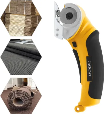 Produktbild von Kabelloser Elektrischer Cutter & Bastelmesser - 2000 mAh Akku - 240 U/min - 6 mm Wolframklinge - 4,2 V Wiederaufladbar - Für Leder, Teppich, Papier - Gelb/Schwarz