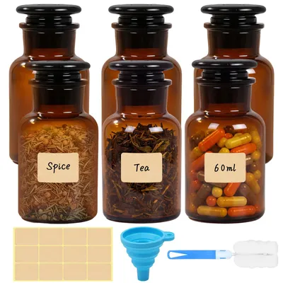 Image de 6 flacons en verre de 60 ml pour réactifs chimiques - Bocal à large ouverture