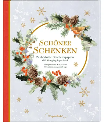 Productafbeelding van Cadeaupapierboek – Mooier cadeaus geven: Betoverende cadeaupapieren (Winterbos-collectie - Bastin): 10 vellen cadeaupapier met 2 pagina's vol DIY-ideeën en cadeaulabels