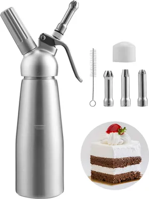 Produktbild von EINFEBEN Sahnespender 500ml, Aluminium Sahnesyphon, 3 Edelstahl Deko-Duesen und Reinigungbuerste inklusive, Profi Schlagsahne Dispenser fuer Desserts und Gebaeck(N2O Sahnekapseln Nicht Enthalten)