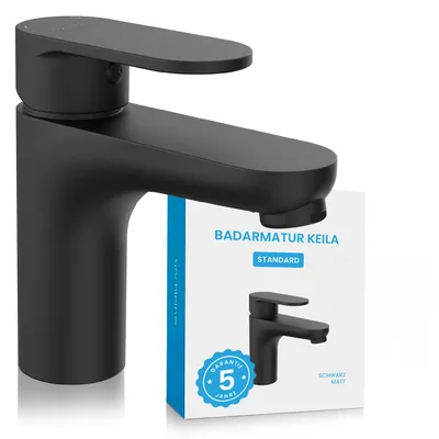 Produktbild von Bächlein Wasserhahn fürs Bad in klassischem Design, Einhebelmischer mit langlebiger Keramikkartusche und Montage-Set, Badarmatur Schwarz