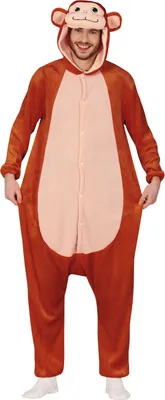 A person wearing a full-body monkey costume.
