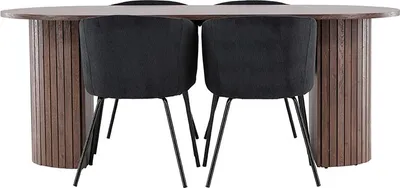 Image de Härön ensemble pour salle à manger table 90x200cm et 4 chaises velours avec accoudoirs mocca.