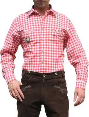 Zdjęcie produktu dla German Wear, koszula Trachten dla Trachten lederhosen z dekoracją czerwoną/czerwoną, rozmiar:S