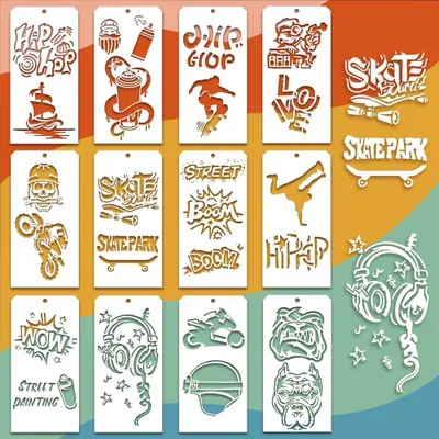 Imagen del producto de Conjunto de plantillas para pintura, 12 plantillas reutilizables para bordes, con diferentes diseños, para proyectos creativos