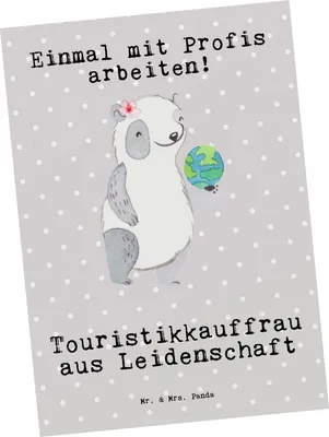 Produktbild von Mr. & Mrs. Panda Postkarte Touristikkauffrau Leidenschaft - Grau Pastell - Geschenk, Ansichtskarten, Ansichtskarte, Postkarten, Grußkarte, einzelkarte