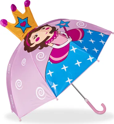 Produktbild von Relaxdays Kinderregenschirm 3D Prinzessin, Regenschirm f. Mädchen, kleiner leichter Stockschirm in Glockenform