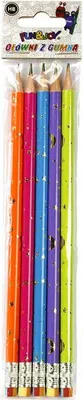 Produktbild von Set von 4 HB Bleistifte mit Regenbogen Radiergummi und gedruckten Sternen und Monden Fun&Joy