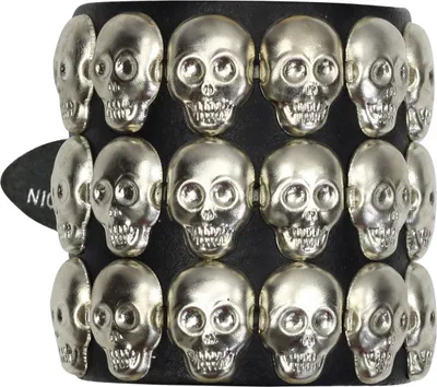 Produktbild von Lederarmband mit Totenkopfnieten 3-reihig - schwarz - Armband aus Leder