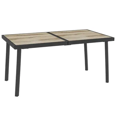 Zdjęcie produktu dla Stół ogrodowy Outsunny, stół balkonowy, 145 x 85 cm, stół tarasowy dla 6 osób, imitacja drewna, stół jadalny do ogrodu, rama stalowa, kolor szary