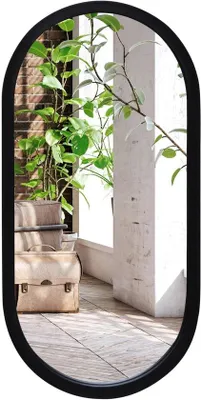 Produktbild von Runder Wandspiegel 31x61 cm - Große Spiegel für Badezimmer, Wohnzimmer oder Schlafzimmer - Schwarze Wandspiegel mit runder Rahmen