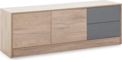 Produktbild von Tv Möbel Panama 2 Schubladen 2 Türen, Farbe Holz und Grau, 136 cm (B) 40 cm (T) 51 cm (H)