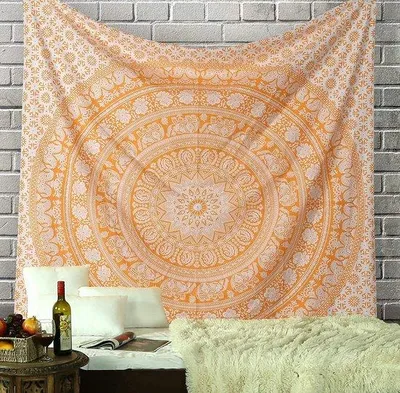 Produktbild von Unyqoos® Mandala-Wandteppich Boho mit Elefanten- & Blumenmuster, weiches Material, groß 274 x 228 cm – Wanddeko für Schlafzimmer & Außenbereich