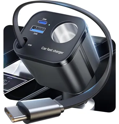 4-in-1 USB-C-Autolader 145 W, ausziehbare Kabel, 12/24 V, kompakt