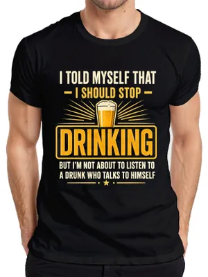 Productafbeelding van "Ik zei tegen mezelf dat ik moest stoppen met bier." Grappig heren T-shirt, zwart, maat XL
