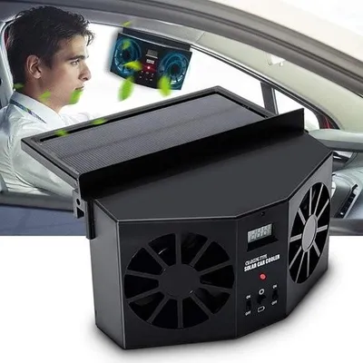 Image de Double ventilateur solaire - Énergie solaire - Solaire - Ventilateur d'extraction automatique - Refroidissement - Portable - Auto - Noir