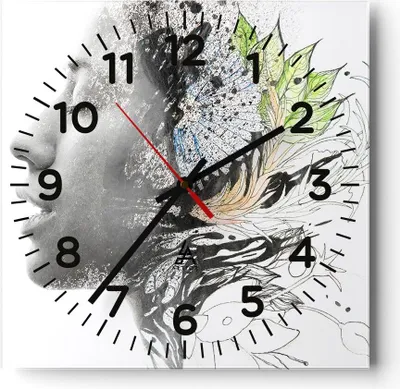 Produktbild von Wanduhr - Quadrat - Glasuhr - Frau Abstraktion - 40x40cm - Schleichendes Uhrwerk - Lautlos - zum Aufhängen bereit - Dekoration Modern - Wanddekoration aus Glas - C4AC40x40-3964