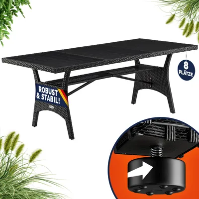 Immagine prodotto di Casaria Tavolo da Giardino in Polyrattan & WPC con Ripiano 190x90x74cm Altezza Regolabile Outdoor