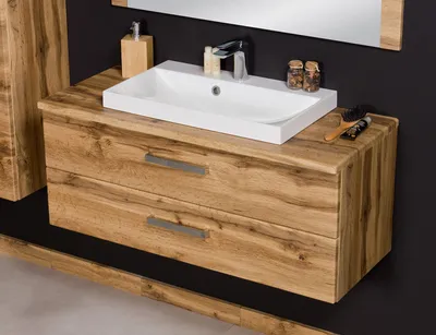 Produktbild von Quentis Badmöbel Susan, Breite 100 cm, 2 Schubladen, Softeinzug, Eiche Natur, Waschbeckenunterschrank montiert
