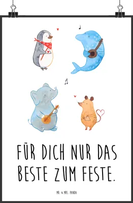 Produktbild von Mr. & Mrs. Panda Bild Big Band DIN A2 - Weiß - Geschenk, Maus, Hund, wanddeko, Lustige Sprüche, Deko, drucke, Plakat, Pinguin, Kunstdruck, Elefant, Triangel, Gitarre