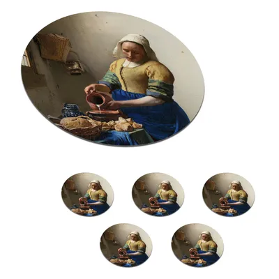 Obrázok produktu pre KitchenYeah® Podložky pod sklo Okrúhla sada 6 The Milkmaid - Umenie - Starí majstri - Vermeer 10x10 cm Podložky pod poháre - Podložky pod nápoje - Chrániče na stôl - Podložky pod poháre Ti