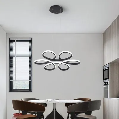 Zdjęcie produktu dla Nowoczesna lampa sufitowa z funkcją ściemniania i pilotem – czarna – 59 cm – lampa do salonu i sypialni