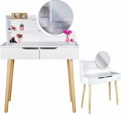 Productafbeelding van JUMI Make-up tafel met spiegel, Scandinavisch design, wit, met lades