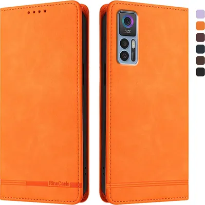 Produktbild von Hülle für TCL 30 4G/TCL 30 5G/TCL 30+, Retro Kunstleder Ständer Klapphülle mit Kartenfächer und Magnetische Orange