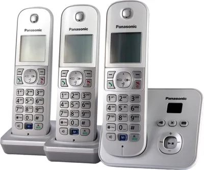 Produktbild von Panasonic KX-TG6823 Strahlungsarmes Schnurlostelefon mit Anrufbeantworter, Rufnummernanzeige, 2 zus?tzliche Mobilteile, 15h Sprechzeit, 7 Tage Standby, Freisprechfunktion, DECT