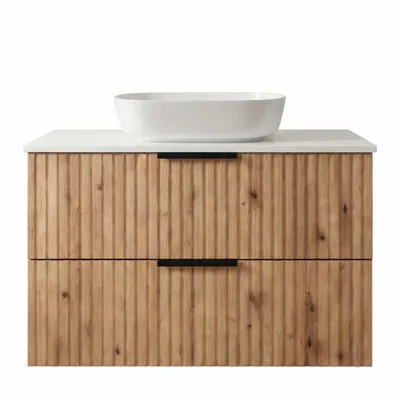 Produktbild von Waschbeckenunterschrank TIBU 80x50x46 Eiche Evoke geriffelter Front mit 2 Schubladen geriffelter Front Badmöbel