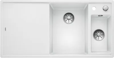 Produktbild von BLANCO AXIA III 6 S, SILGRANIT® PuraDur®, weiß, Becken rechts, mit Ablauffernbedienung, inkl. Holzschneidbrett