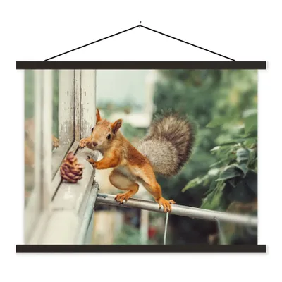 Produktbild von MuchoWow® Textilposter Eichhörnchen - Fenster - Herbst - Tannenzapfen 40x30 cm mit schwarzem Rahmen - Dekorationen