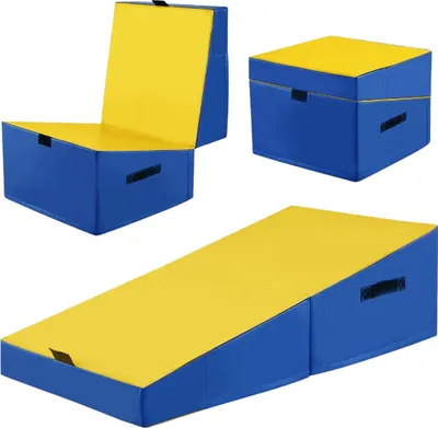 Immagine prodotto di Tappetino da ginnastica 2 in 1 con maniglia per il trasporto, tappetino da ginnastica inclinato, tappetino morbido a forma di cuneo, giallo