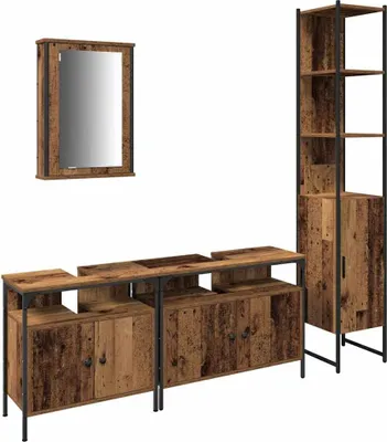 Produktbild von Badezimmermöbel-Set mit Regal 4 pcs Altholz Holzwerkstoff