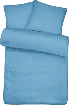 Produktbild von Damast Bettwäsche 135x200 Blau gestreift Hotelbettwäsche Bettbezug Set