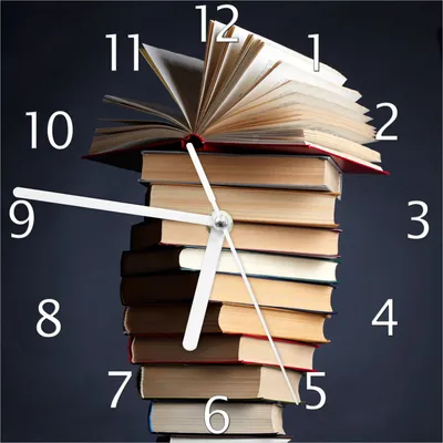 Produktbild von Wallario Design Wanduhr Bücherstapel aus Echtglas, Größe 20 x 20 cm