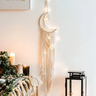Macramé Mond-Dreamcatcher, handgefertigt, Boho, 20 cm, 94 cm