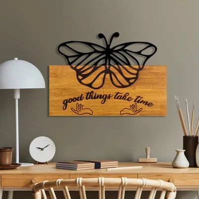 Image de Wallity, Butterfly 5, accessoire mural décoratif en bois, noyer, 100 % BOIS / MÉTAL, 58 x 3 x 42 cm