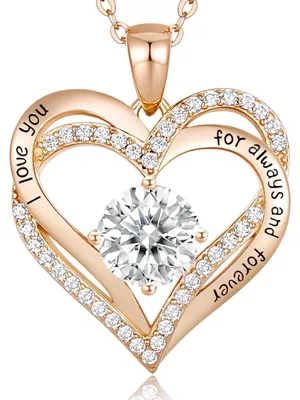 Productafbeelding van Halsketting voor dames, zilver 925, rosékleurige hartvormige hanger met zirkonia, cadeau