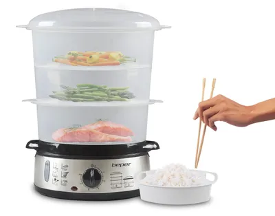 Dampfgarer 9L, 800 W, Edelstahl, 3 Behälter, BPA-frei, Timer