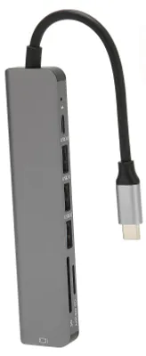 Image de Hub USB-C 7-en-1 multiport en alliage d'aluminium, interface multimédia HD USB-C vers 4K 30 Hz, adaptateur Ethernet vers USB