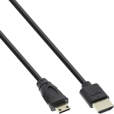 Produktbild von InLine HDMI Superslim Kabel A an C, HS mit Eth., Premium, schwarz / gold, 1,5m, 1,5 m, HDMI Typ A (Standard), HDMI Type C (Mini), 3D, Schwarz