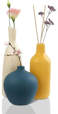 Keramikvasen 3er-Set, Boho-Deko, für Trockenblumen, 3 Stück, Weiß