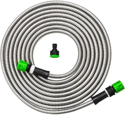 Produktbild von Famanu Gartenschlauch 75m - knickfreie Edelstahlflexschlauch mit Sprühkopf