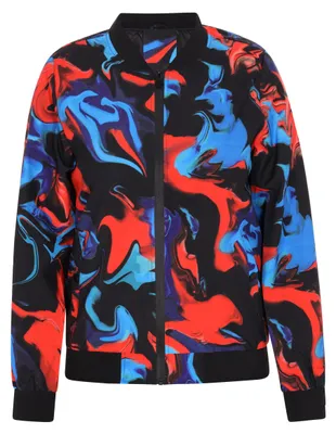 Produktbild von Damen Bomberjacke mit abstraktem Print, Reißverschluss, Stehkragen, Feuerrot, Größe L