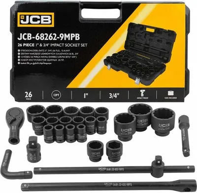 Produktbild von JCB | Werkzeug-Set, 26TLG, 3/4", 17-50mm, 12-Winkel, Werkzeugkoffer gefüllt, Werkzeugkiste, Werkzeugbox