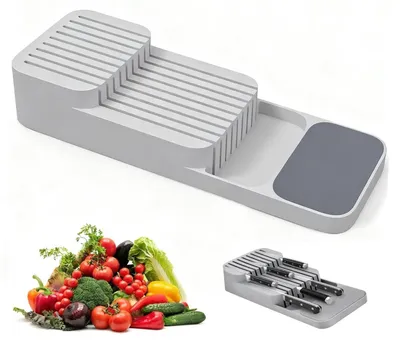 Produktbild von Messerblock für Schublade, zweistufiger Organizer, Platz für 18 Messer, rutschfest, grau